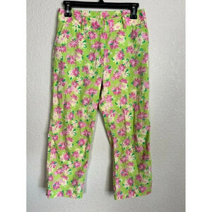 LILLY PULITZER Cropped Pants Size 4 Floral Animal Print Stretch Pockets Stretch
